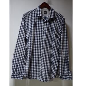 Hugo Boss Regular Fit Blue Gray Check Button Down Shirt Size XL